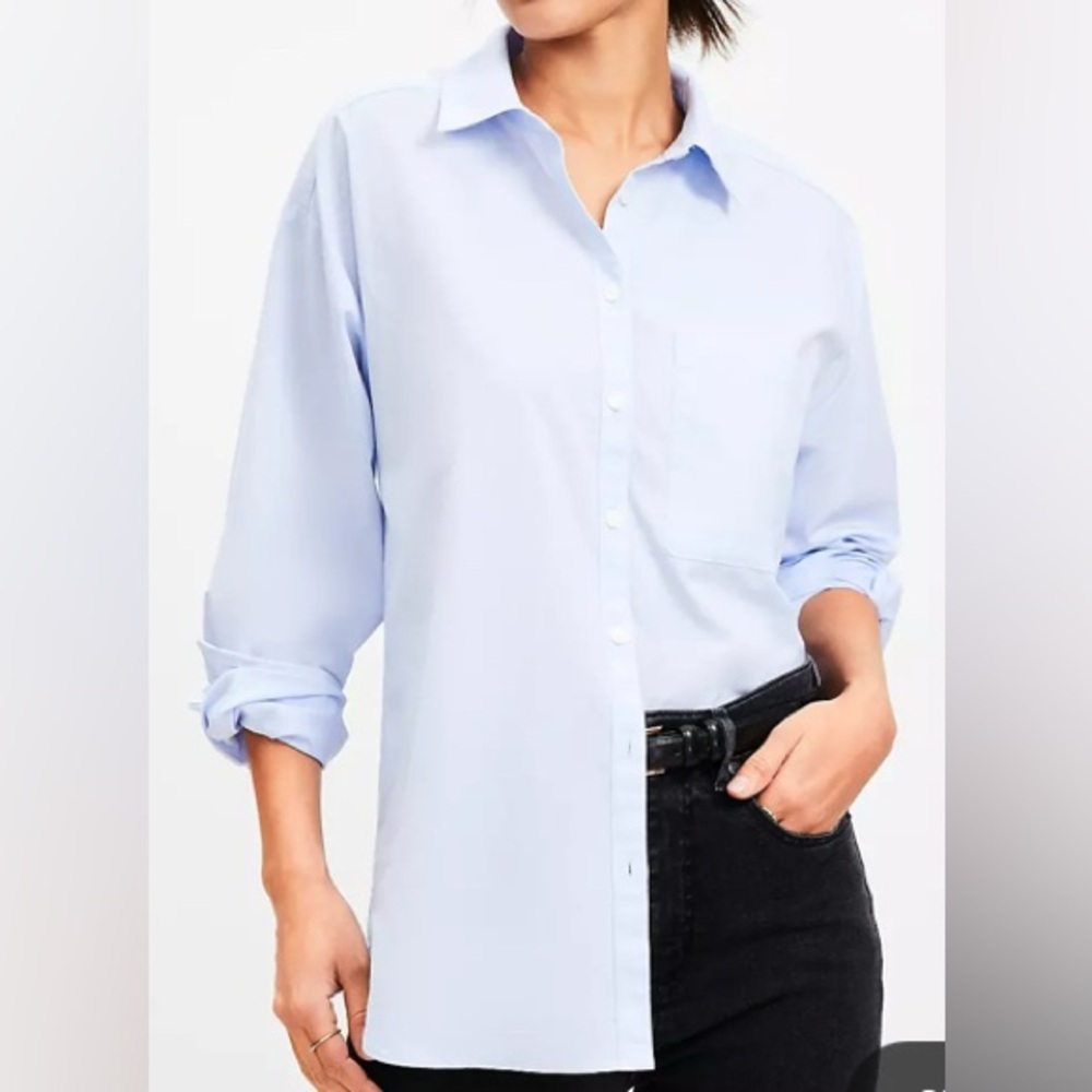 NEW - Loft Petite End On End Everyday Oversized Pocket Shirt. Medium Petite.